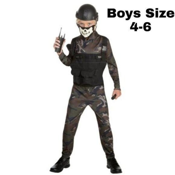 Boys NWT Skull Commando halloween dress up Costume With Accessories For Size 4-6 - Picture 1 of 7